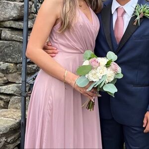 David's Bridal Blush Metallic Maxi Dress for Bridesmaids or Prom